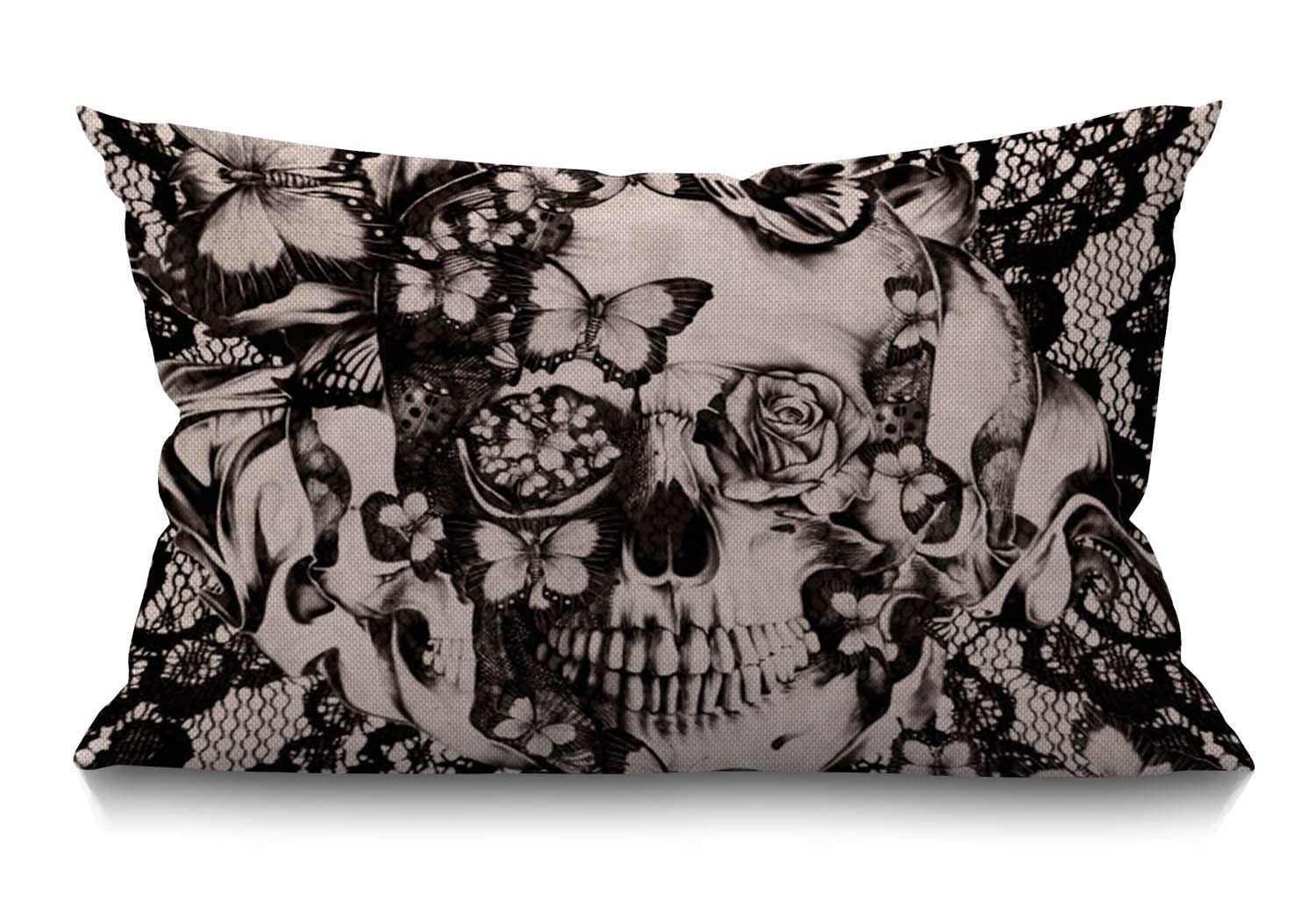 Bgbdeia Multi 250 Victorian Gothic Lace Skull Farmhouse Cushion Cover 12X20 Inch,Home Decorative Throw Pillow Case Pillow Cover,Home Gifts,Housewarming Gift 30 X 50 Cm