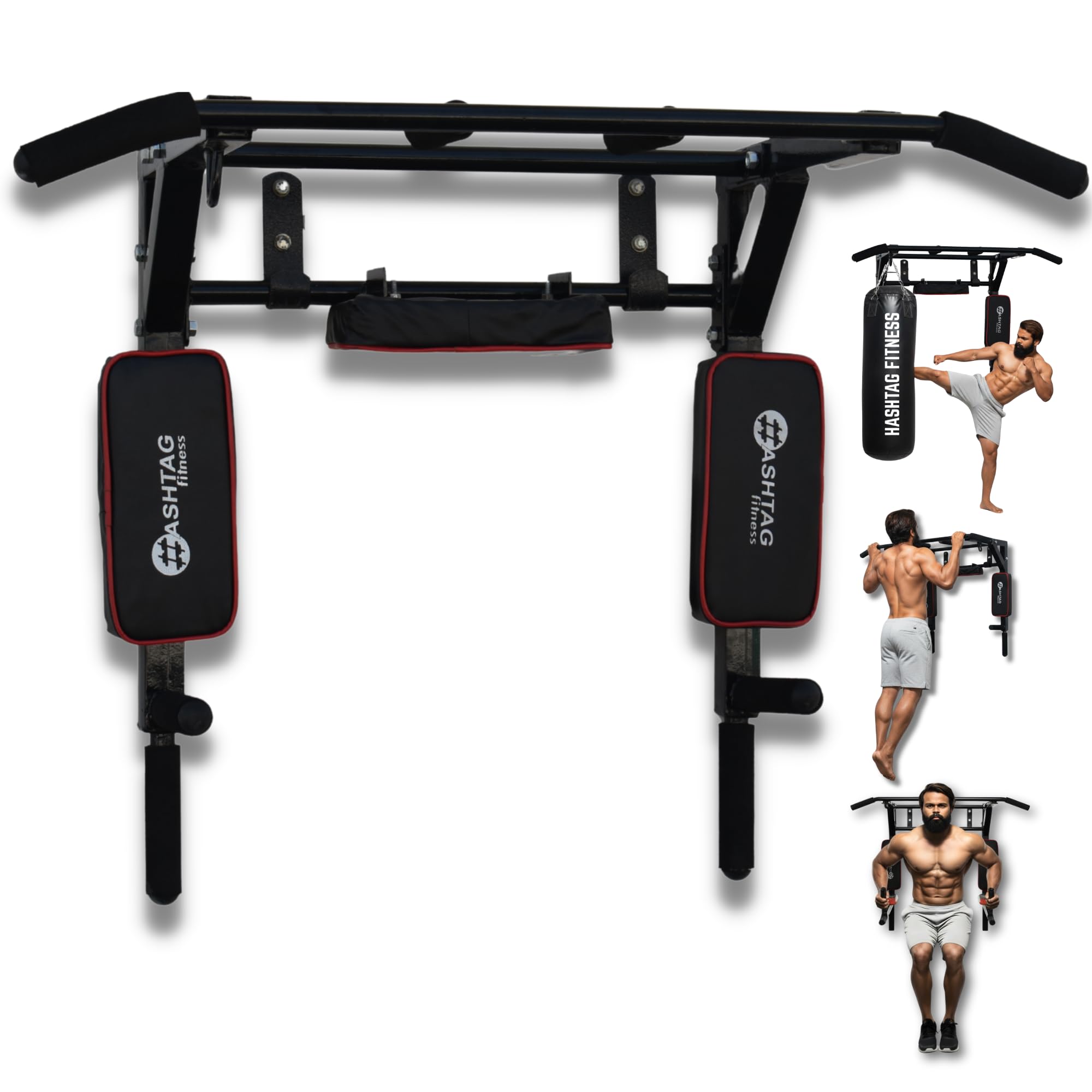 Hashtag Fitness pull up bar for home workout | hanging rod for height increasing equipments | Portable pull up bar wall mounted with Dips station-image-43