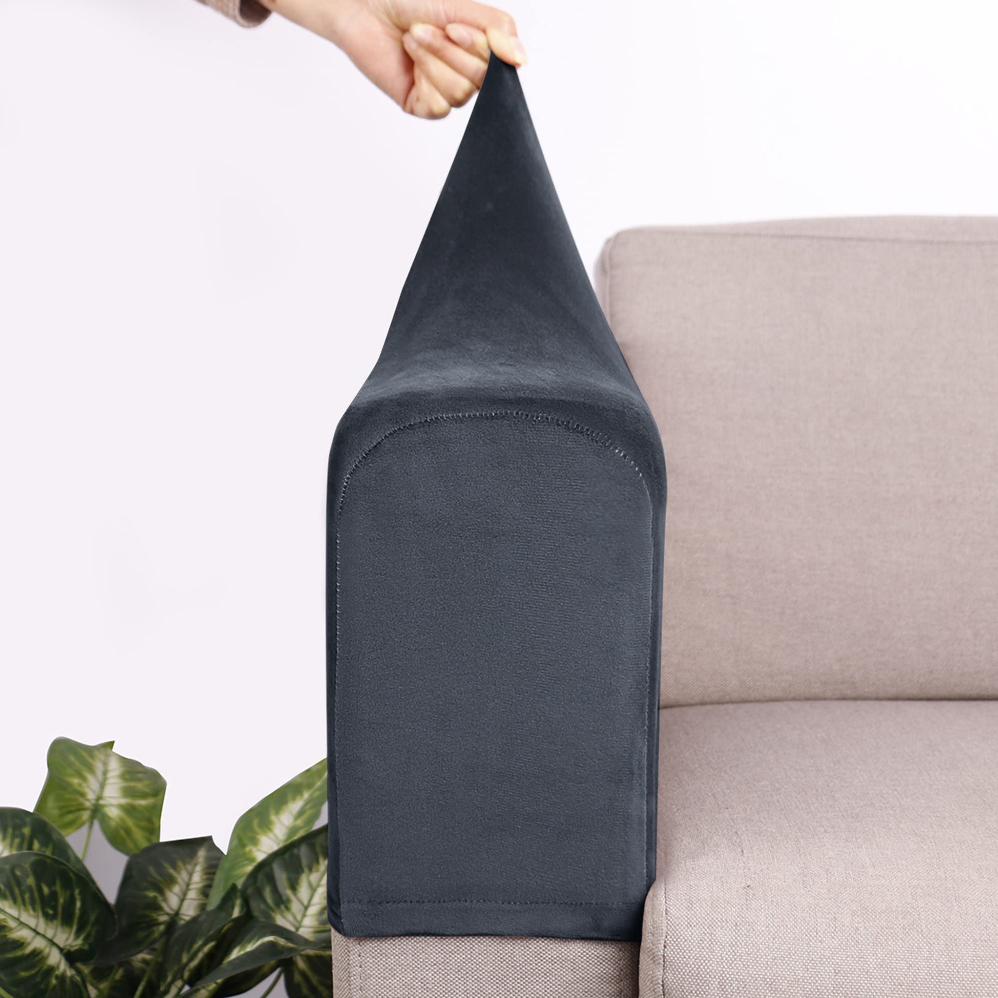 Set of 2 Spandex Armrest Covers Anti-Slip Couch Arm Covers Thick Velvet Armchair Slipcovers Removable Armchair Covers for Sofas Recliner Chairs Office,Navy