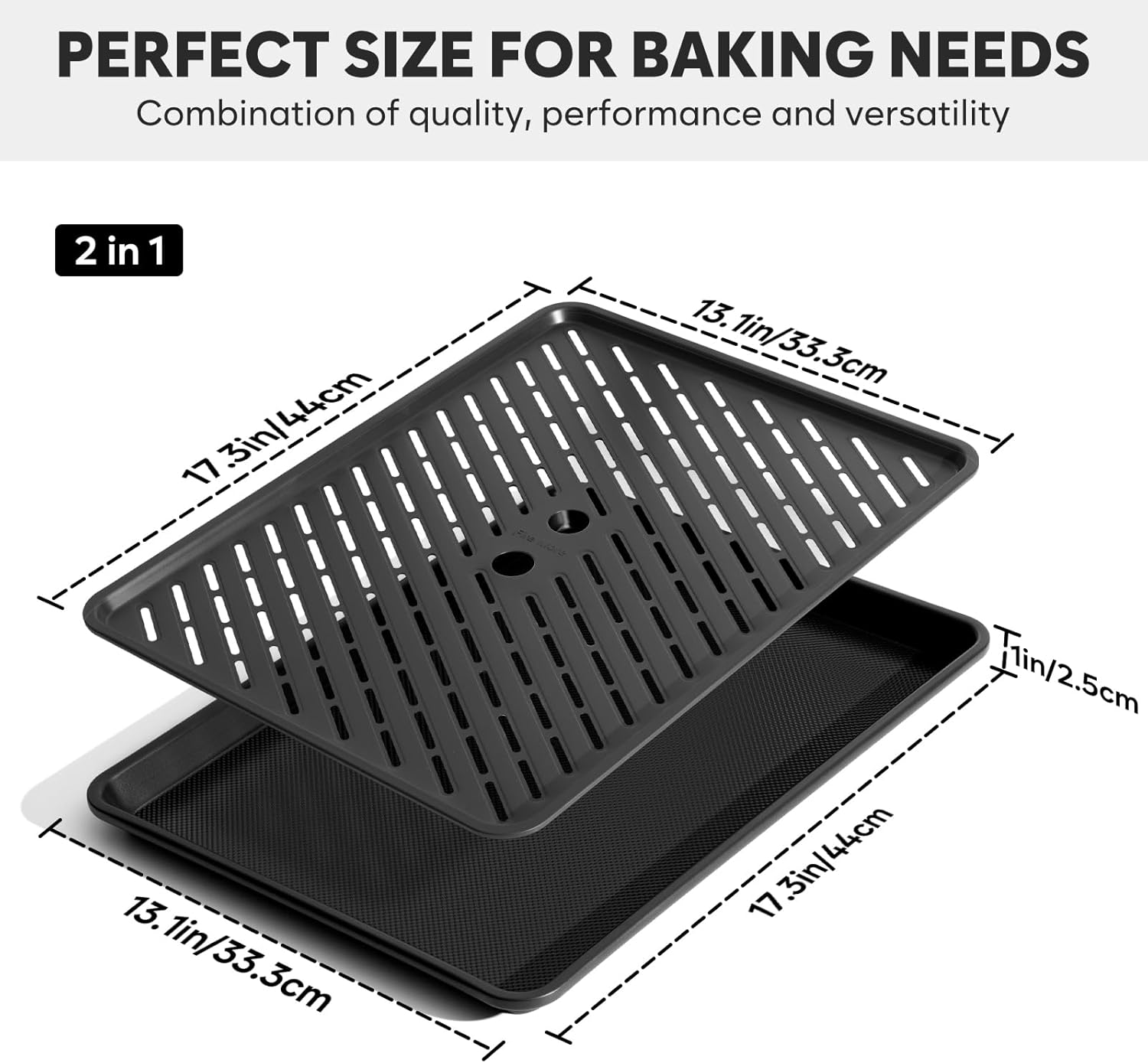 Half Sheet Pan with Cooling Rack 17.3” x 13.1”, Cookie Sheets for Baking 0.8mm Thick Non Stick Baking Sheets for Oven Heavy Duty Baking Trays with Diamond Texture - Image 2