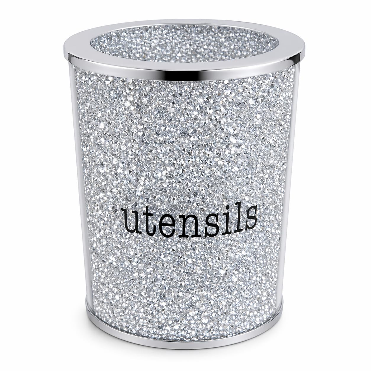 Segoy Silver Crushed Diamond Utensil Holder Crystal Utensils Pot Jar Kitchen Storage - 18Cm