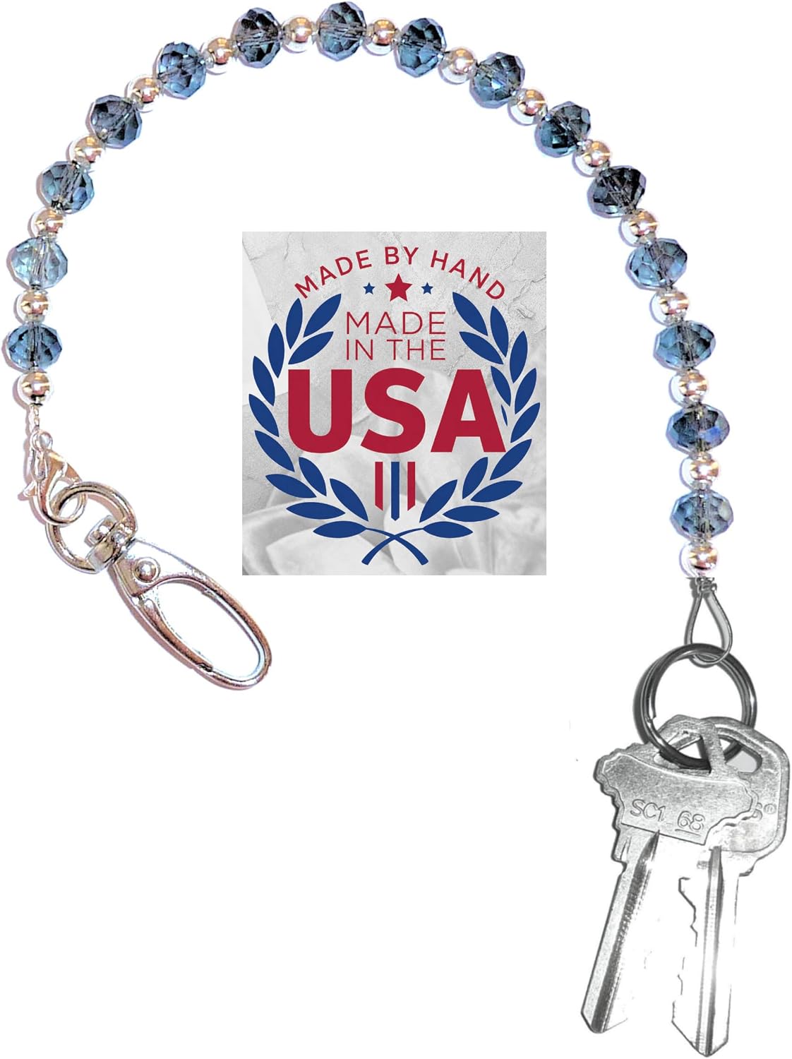 Hidden Hollow Beads Key Keeper, Finder Chain 12" Women's Hand Beaded USA Purse Handbag Holder Wallet Organizer Accessory Gift