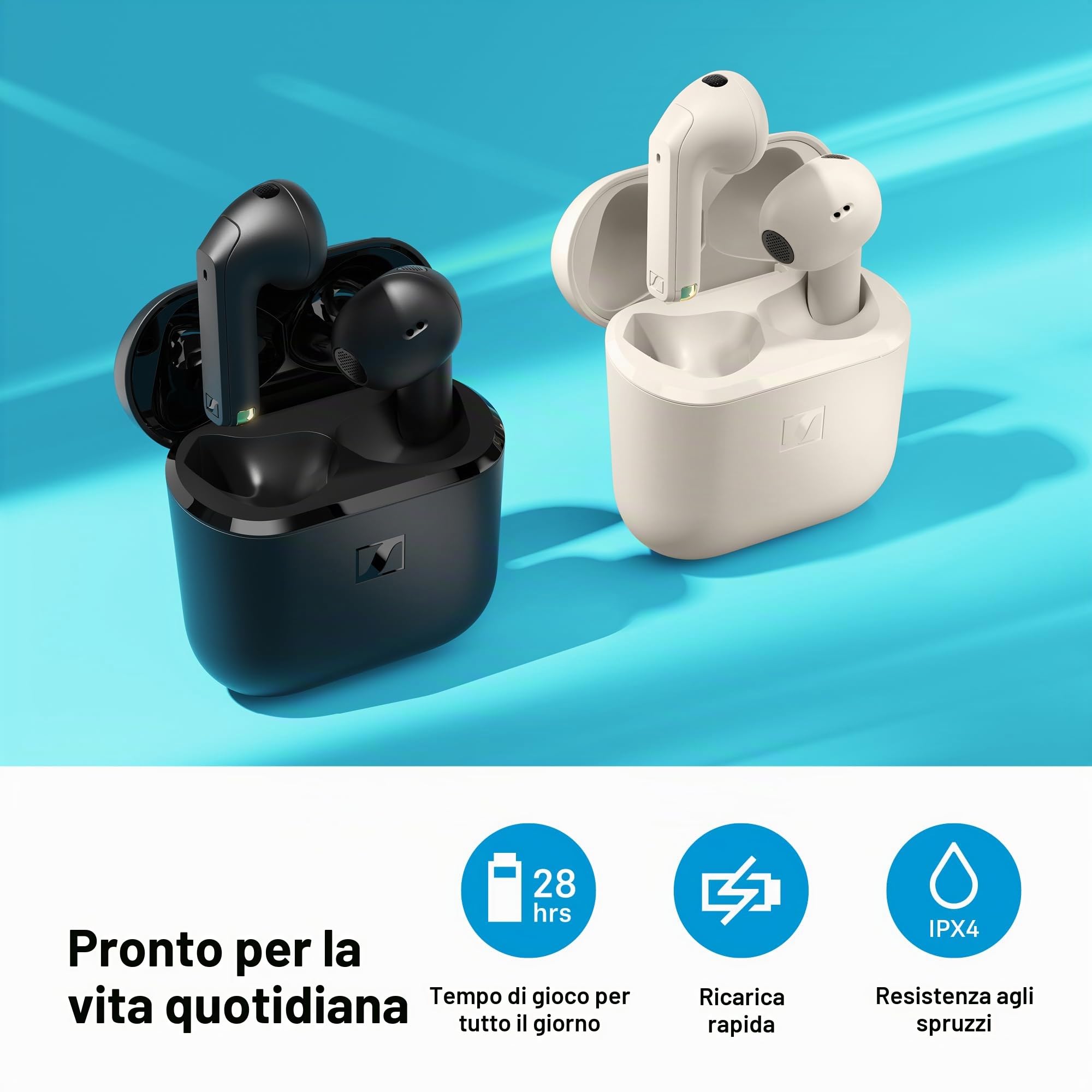 Sennheiser ACCENTUM Open Wireless Earbuds – Design Open Ear, Suono Dinamico e Bluetooth 5.3, Protezione dagli Spruzzi IPX4, Autonomia di 28 Ore, Custodia di Ricarica USB-C, Ideali per Musica, Nero