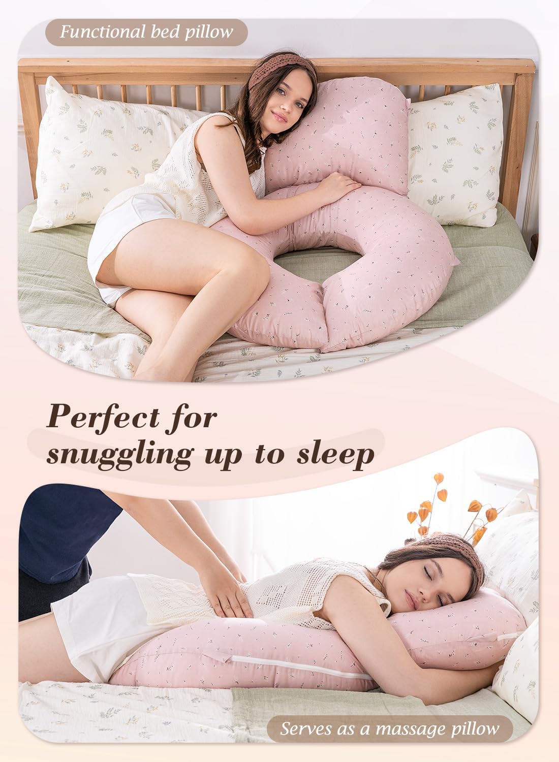 INSEN Wedge Pillow Set for Sleeping and After Surgery, Use for Acid Reflux, Reading and Relaxing, Headboard Pillow for Sitting in Bed, Pink Flower