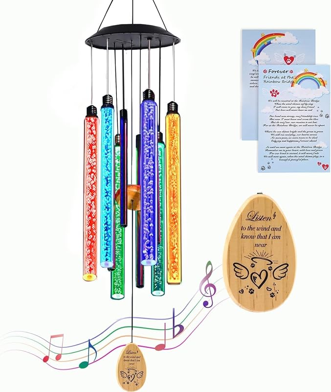 Sino dos Ventos Solar para Memorial de Cães Noillow com LED que Muda de Cor, 83,82 cm