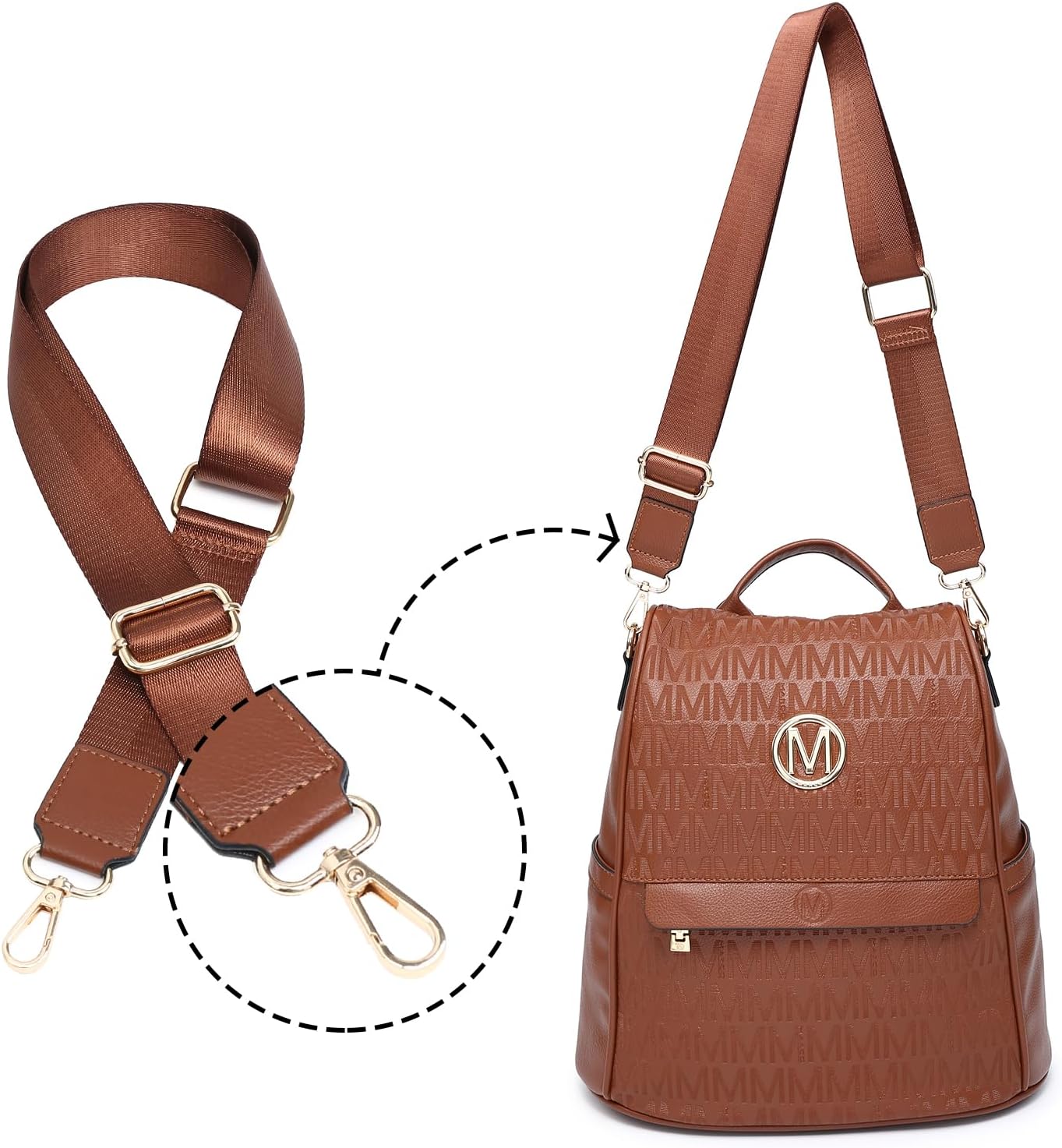 MKP Women Fashion Backpack Purse Multi Pockets Signature Anti-Theft Rucksack Travel Ladies Shoulder Bag Handbag 2Pcs - Image 4