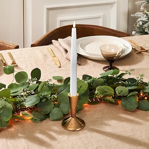 Miniatura 8 de LampLust Velas cónicas sin llama, llama 3D realista con mecha, 9 pulgadas, paquete de 4, cera real blanca, vela LED parpadeante sin llama, control