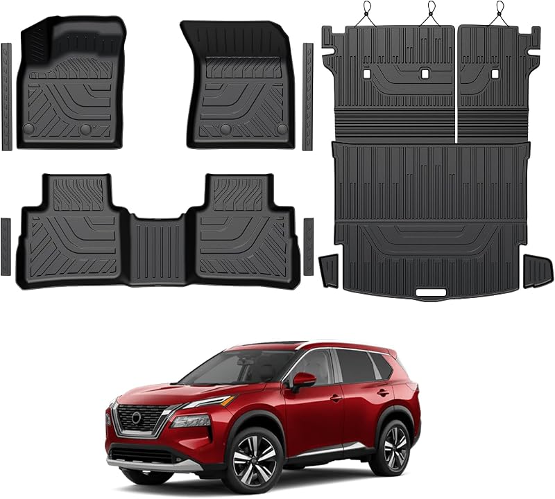 Floor Mats for 2021-2026 Nissan Rogue Accessories | Not for Sport, Full-Coverage Mats Set with Integrated Cargo Liner & Backrest Mat, Odorless TPE, All-Weather Protection