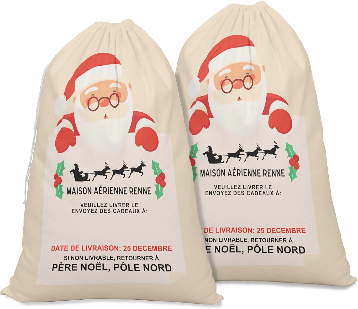 Printtoo Pack of 2 Drawstring Special Delivery Extra Large Size Christmas Sack Re-Usable Xmas Present Storage 27x20 Inch