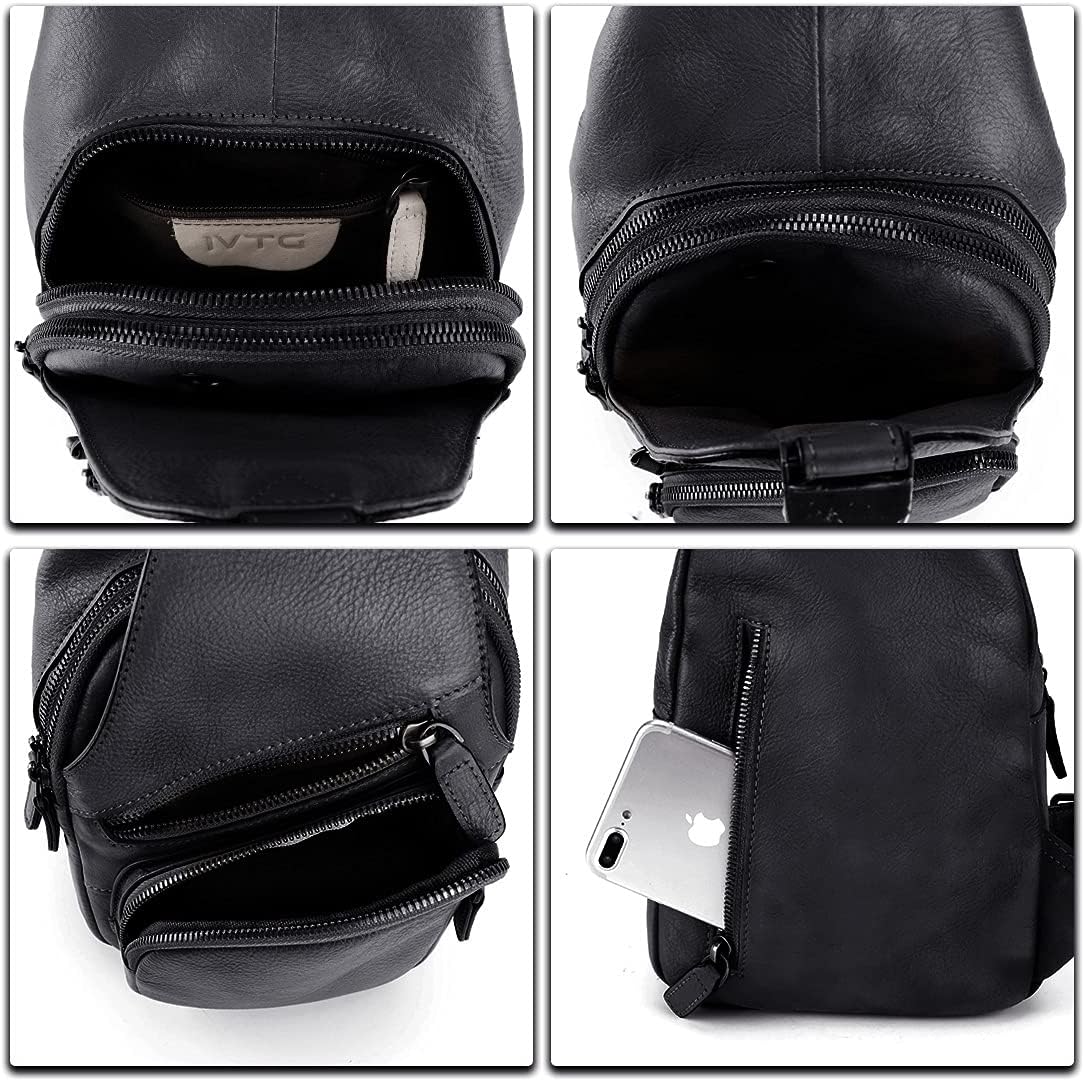 IVTG Genuine Leather Sling Bags for Men and Women Chest Shoulder Backpack Handmade Crossbody Motocycle Daypack - Image 7