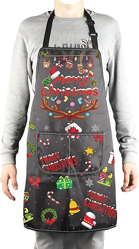 Miniatura 4 de Delantales de Navidad para mujeres y hombres, delantal de cocina de Navidad con bolsillos, regalos de Feliz Navidad, delantal de chef para hornear