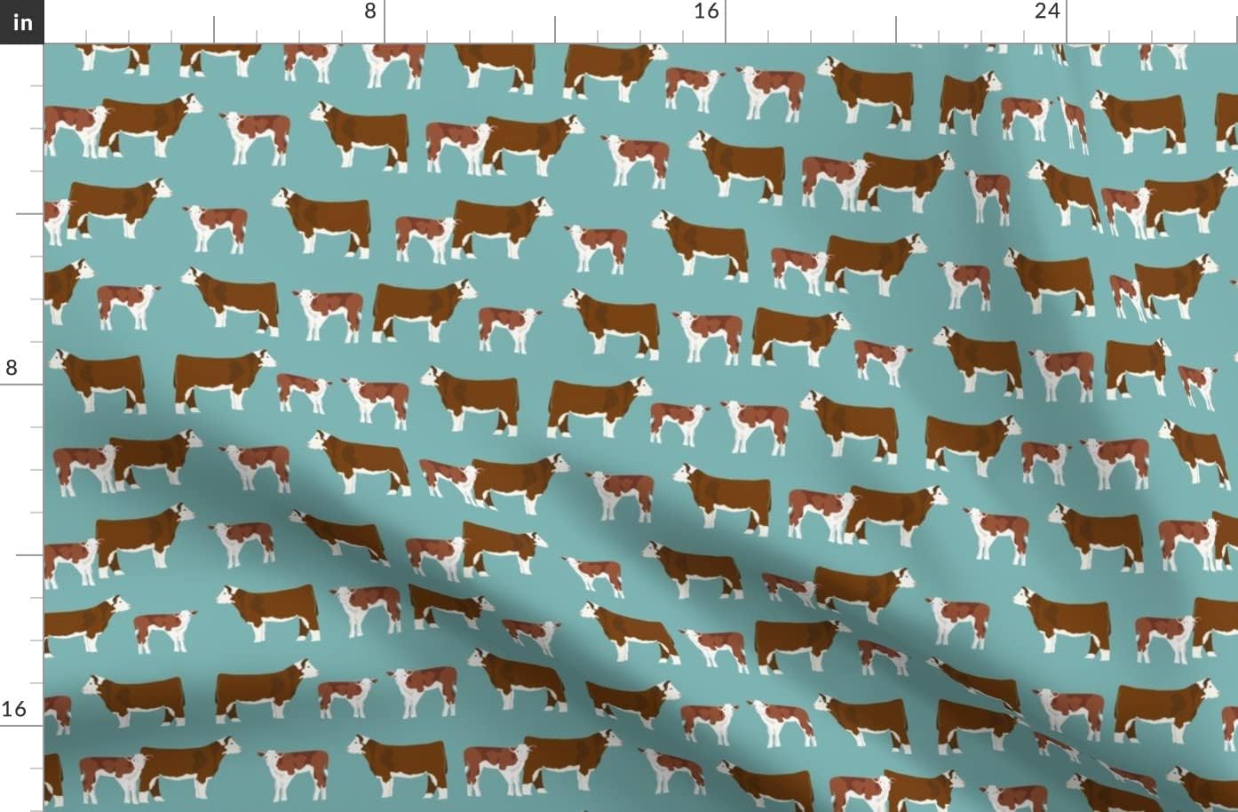 Spoonflower Fabric - Hereford Cattle Cow Blue Calf Farm Animals Country Pet Portrait Printed on Organic Cotton Sateen Fabric by The Yard - Sewing Quilting Apparel Home Decor
