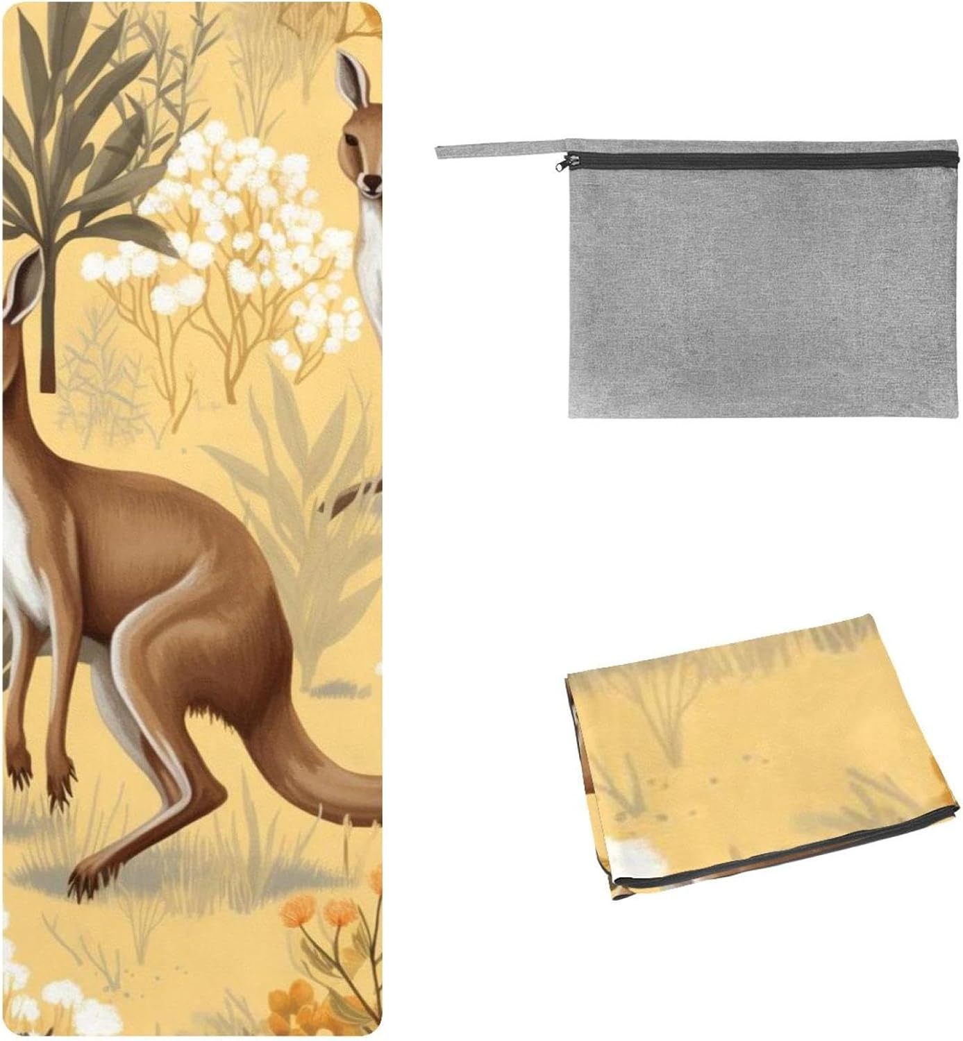 Yoga Towel, Kangaroo Pattern Non Slip Sweat Absorbent Hot Yoga Mat Towel for Hot Yoga, Pilates and Fitness - 72.8" x 26.8"