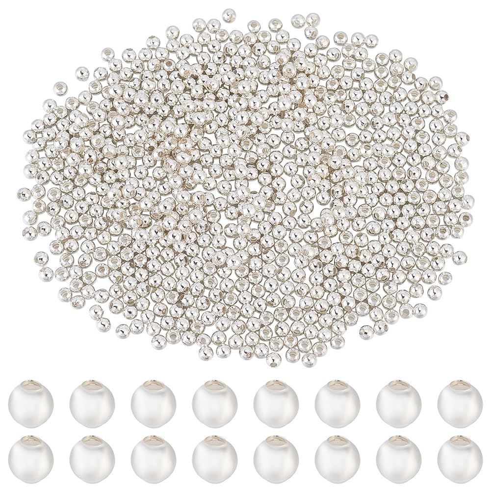 Beebeecraft 700pcs 925 Sterling Silver Plated Beads, 3mm Waist Bead Smooth Round Ball Beads Belly Chain Bead for Stackable Bracelet Jewellery Making Necklace DIY Craft