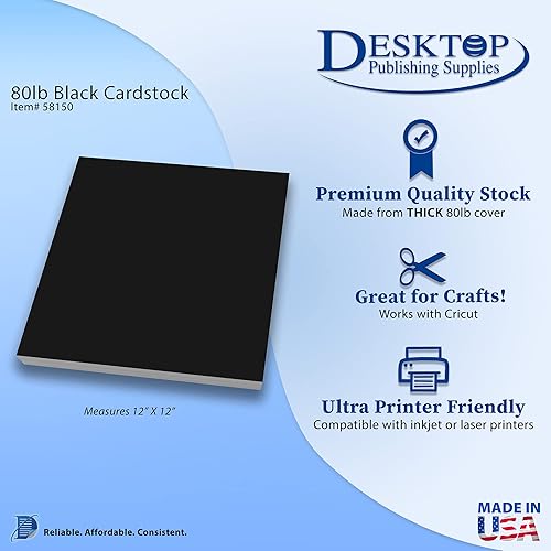 Miniatura 2 de Cartulina negra prémium de 12 x 12 pulgadas, cubierta gruesa y pesada de 80 libras, 50 hojas