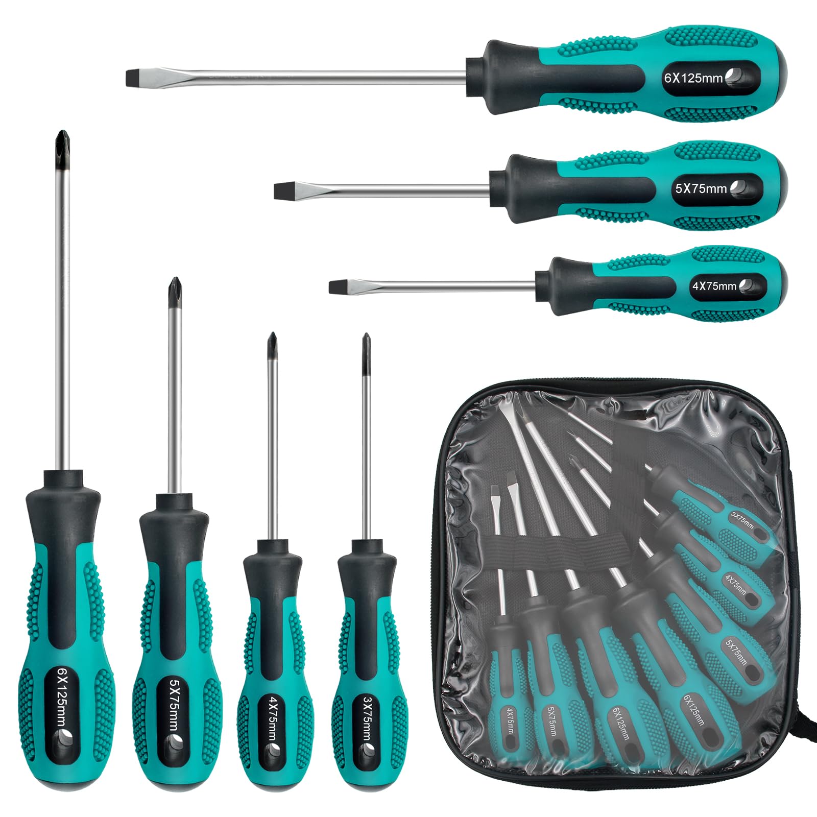 Screwdriver Set, 7 Pcs Magnetic Screwdriver, 3 Flat & 4 Cross Head, Screwdriver for Fastening and Loosening Seized