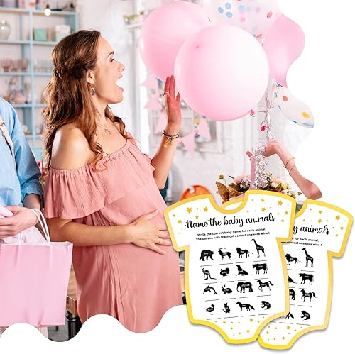 Miniatura 5 de Juego de baby shower, tarjetas de juego con nombre de los animales del bebé, juego de 30 tarjetas, suministros y actividades para juegos de fiesta