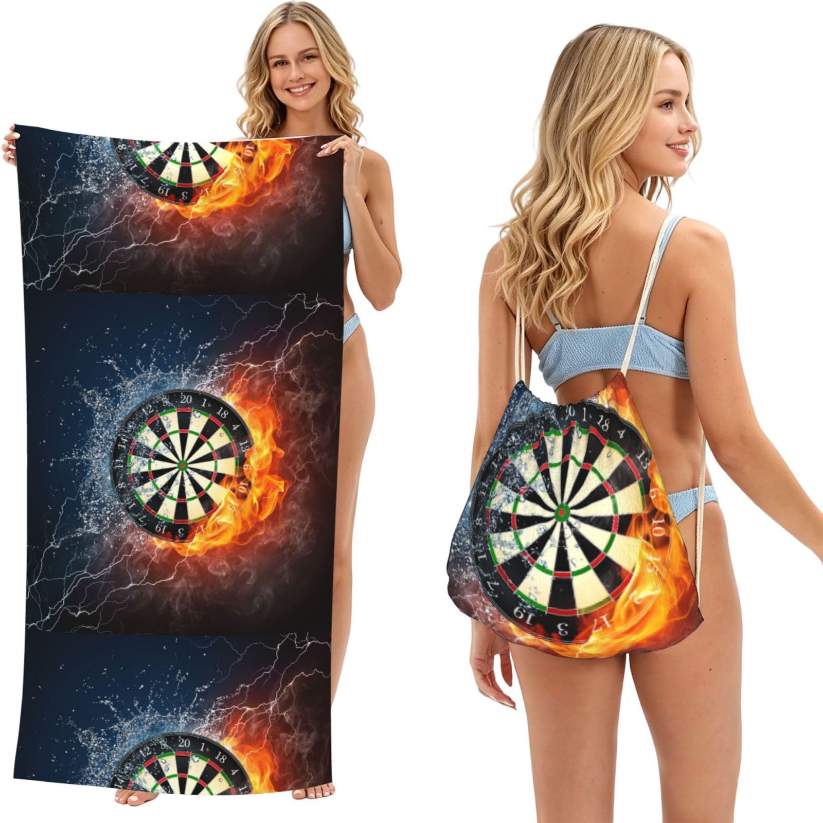 Poadnly New Dart Board, 2 in 1 Packable Towel Bag, Beach Towels with Drawstring Backpack for Travel Holiday Camping
