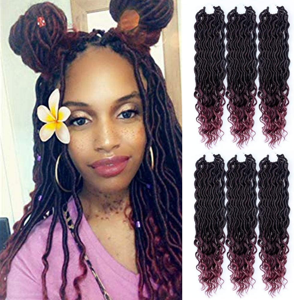 Lihui Goddess Locs Crochet Hair 14 Inch, 6 Packs Wavy Faux Locks Crochet Hair For Black Women, Curly Goddess Faux Locks Crochet Hair, Pre Looped Crochet Faux Locks Hair Extensions(#1B/530)