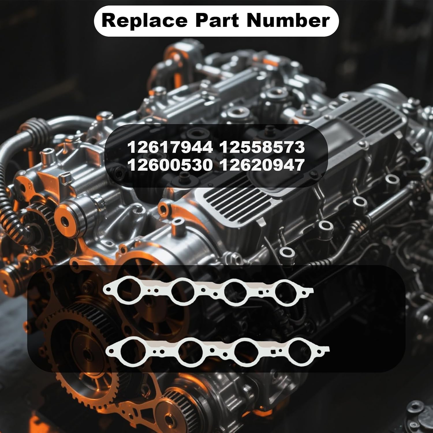 Exhaust Manifold Gaskets, 2Pcs Header Gasket with Bolts, Compatible with Part # 12617944 12600530 12620947 12558573