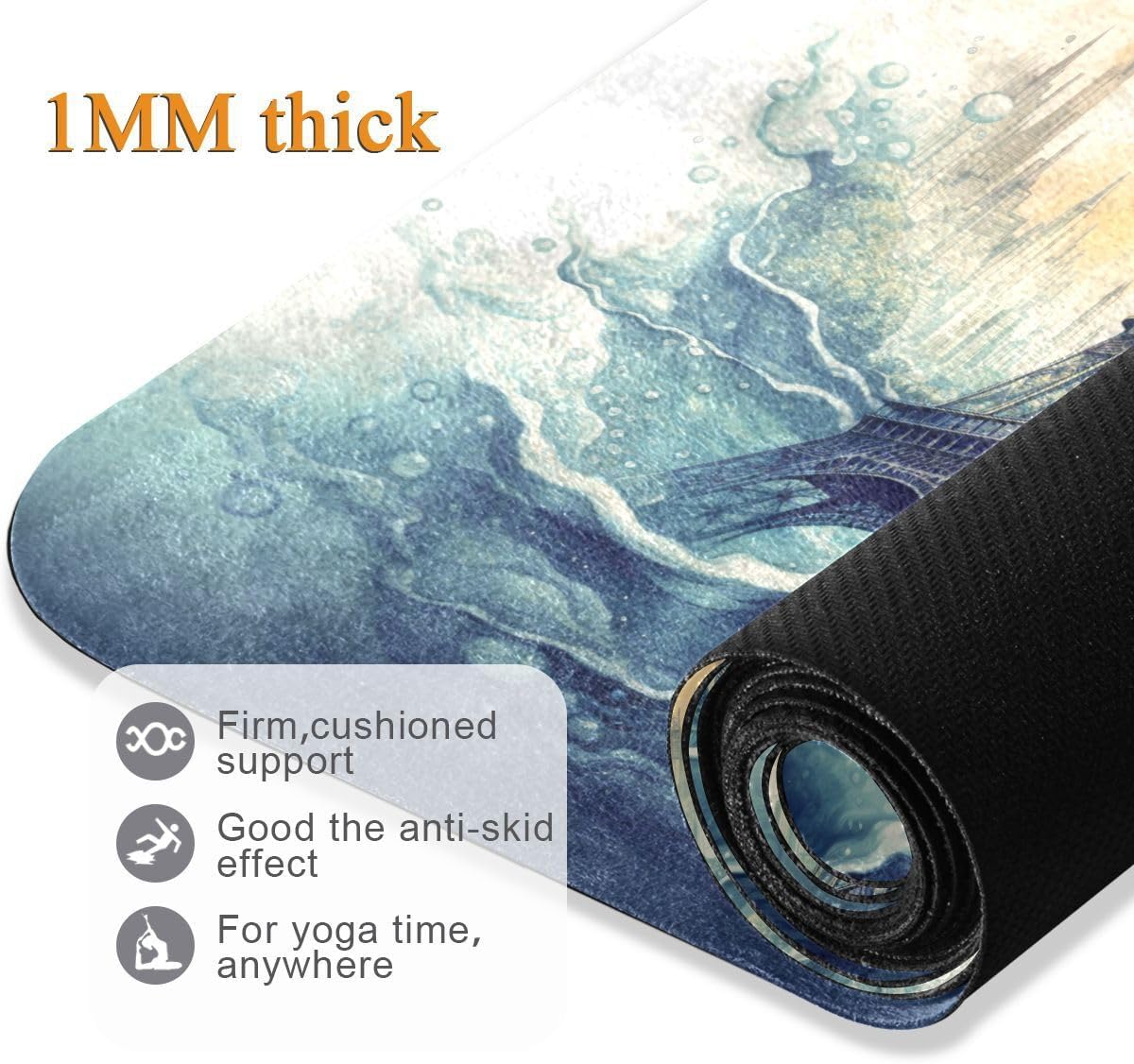 ALAZA Eiffel Tower in Water Yoga Mat Non Slip Fitness Exercise Mat, Workout Mat for Yoga, Pilates and Floor Exercises