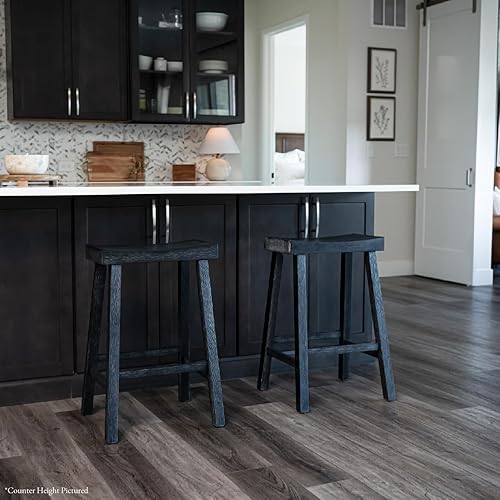 Miniatura 4 de Maven Lane Vincent Taburete de bar, 31 pulgadas, taburete rectangular con reposapiés, madera maciza negra, diseño que ahorra espacio para barras de
