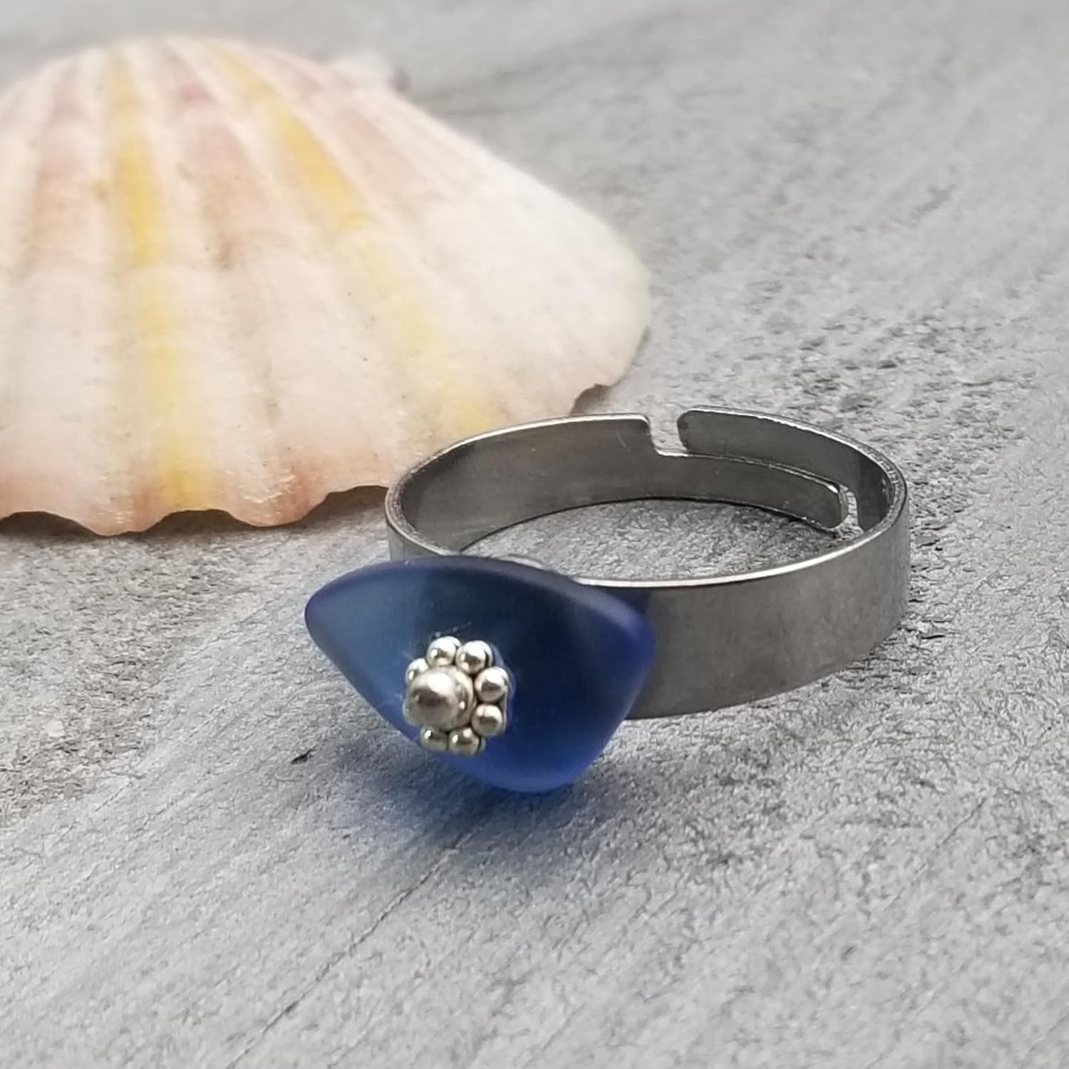 New Sea Glass Ring Collection, Minimalist Design, Adjustable One Size Fits All, Cobalt Blue Sea Glass Ring, Hawaiian Gift For Him or Her.