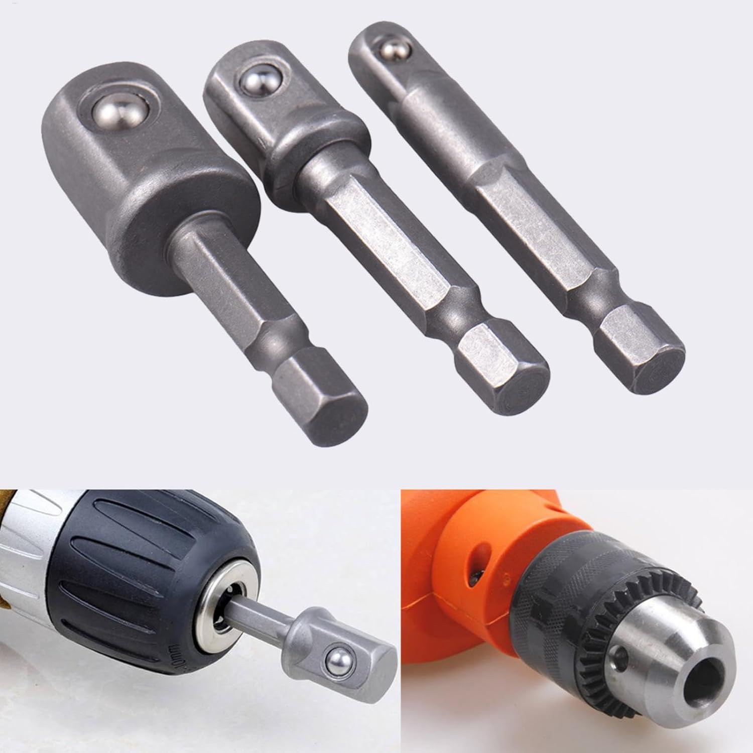 Drill Bits - 3 Piece Socket to Bit Adapter - Drill Bit Socket Adapter Set, 3 Piece Socket to Bit Adapter 3 Piece Socket to Bit Adapter