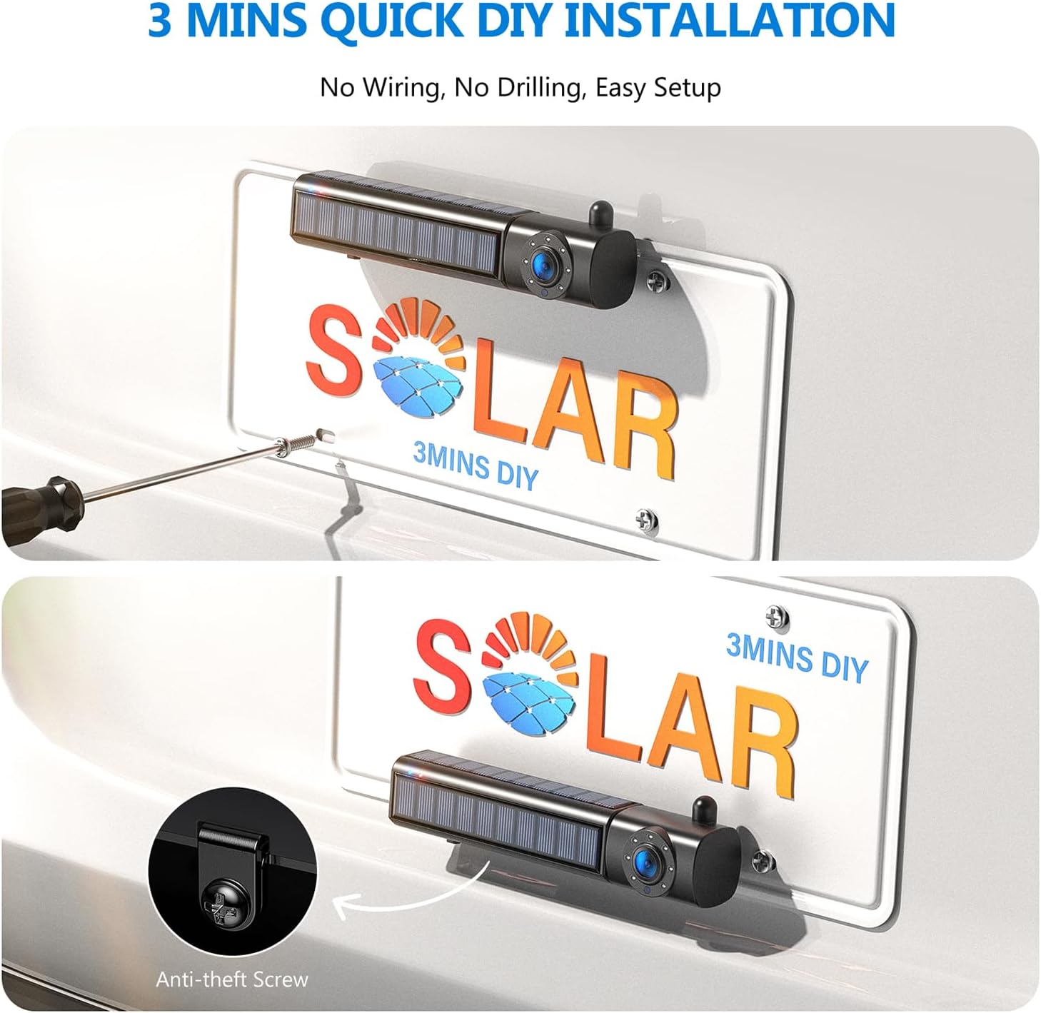 Solar Wireless Backup Camera, 1080P 5" IPS Monitor & Auto On Off Back Up Camera, 2 Mins Easy Setup Battery Powered Night Vision Waterproof, Reverse Camera for Car SUV Truck Van Trailer