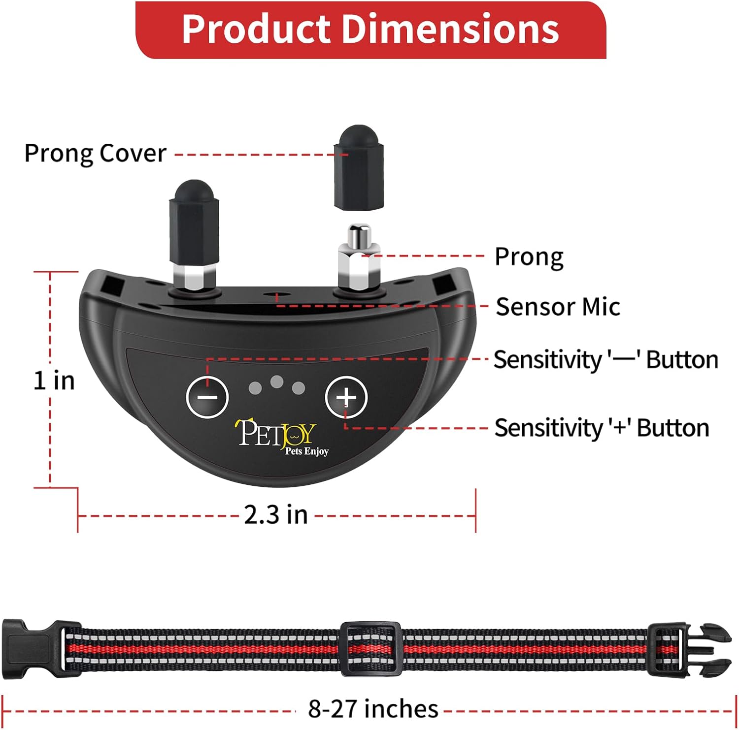 PetJoy Dog Bark Collar for Small Dogs 5-15 lbs, Bark Collar 3 Pack with 5 Adjustable Levels of Sensitivity, Barking Collar Small Breed