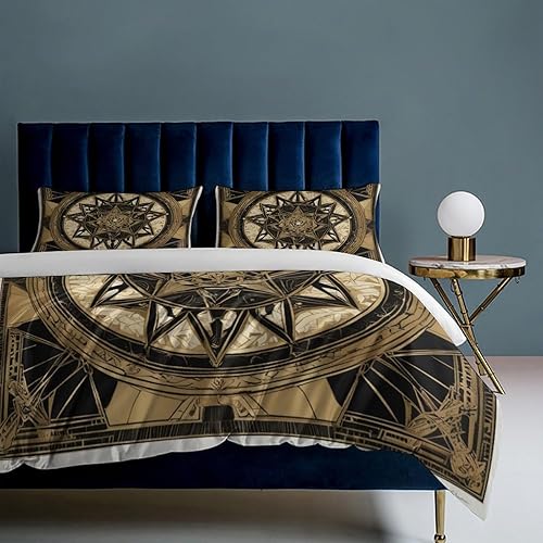 Miniatura 4 de ZGDPBYF Juego de colcha de tamaño Queen, diseño de estrellas de cinco puntas, color negro y dorado, diseño geométrico bohemio para todas las
