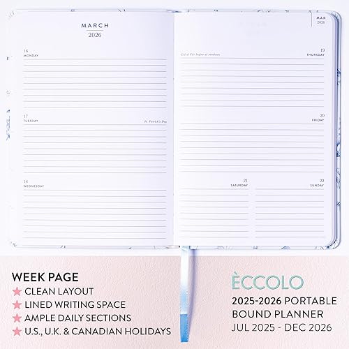 Vista 33 de Eccolo 2025-2026 - Agenda botánica de lino de 18 meses, páginas mensuales y semanales (5.25 x 7.75 pulgadas - julio de 2025 - diciembre de 2026)