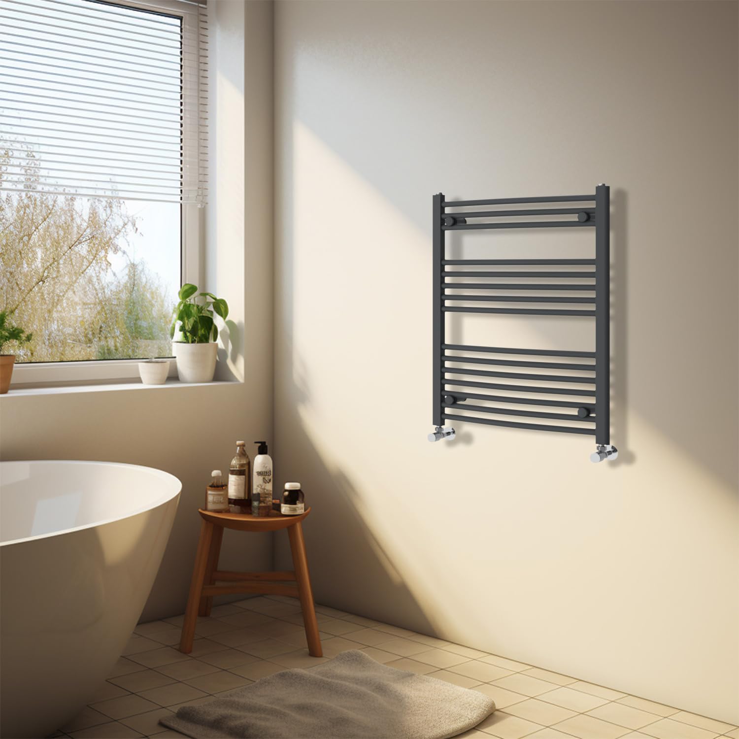 NRG Anthracite Heated Towel Rail Curved Designer Bathroom Radiator - 800×600mm