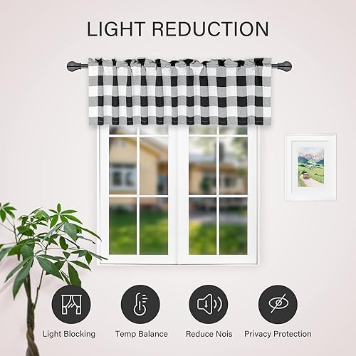 Miniatura 4 de Simple Deluxe Paquete de 4 cenefas opacas de cuadros búfalo para ventanas de cocina, sala de estar, casa de campo, dormitorio, cenefa de cortina