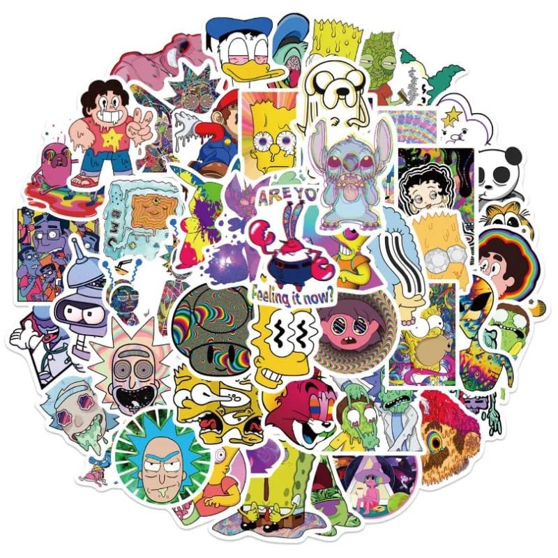 FRANKdesigns 50 Pcs Psychadelic Vibrant Cartoon Sticker Pack - Unleash Your Inner Psychedelic Adventure with