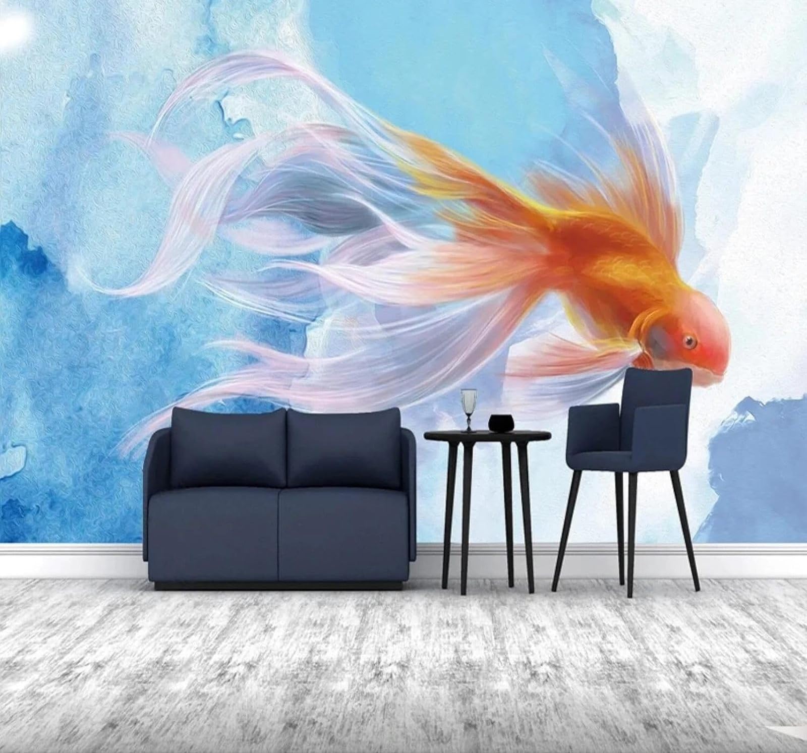 Xlming 200Cm×140Cm(B×H) Abstract Blue Hand Drawn Minimalist Guppy 3D Wallpaper Luxury Home Dining Decor Paste Sofa Living Room The Wall For Bedroom Mural-200Cm×140Cm
