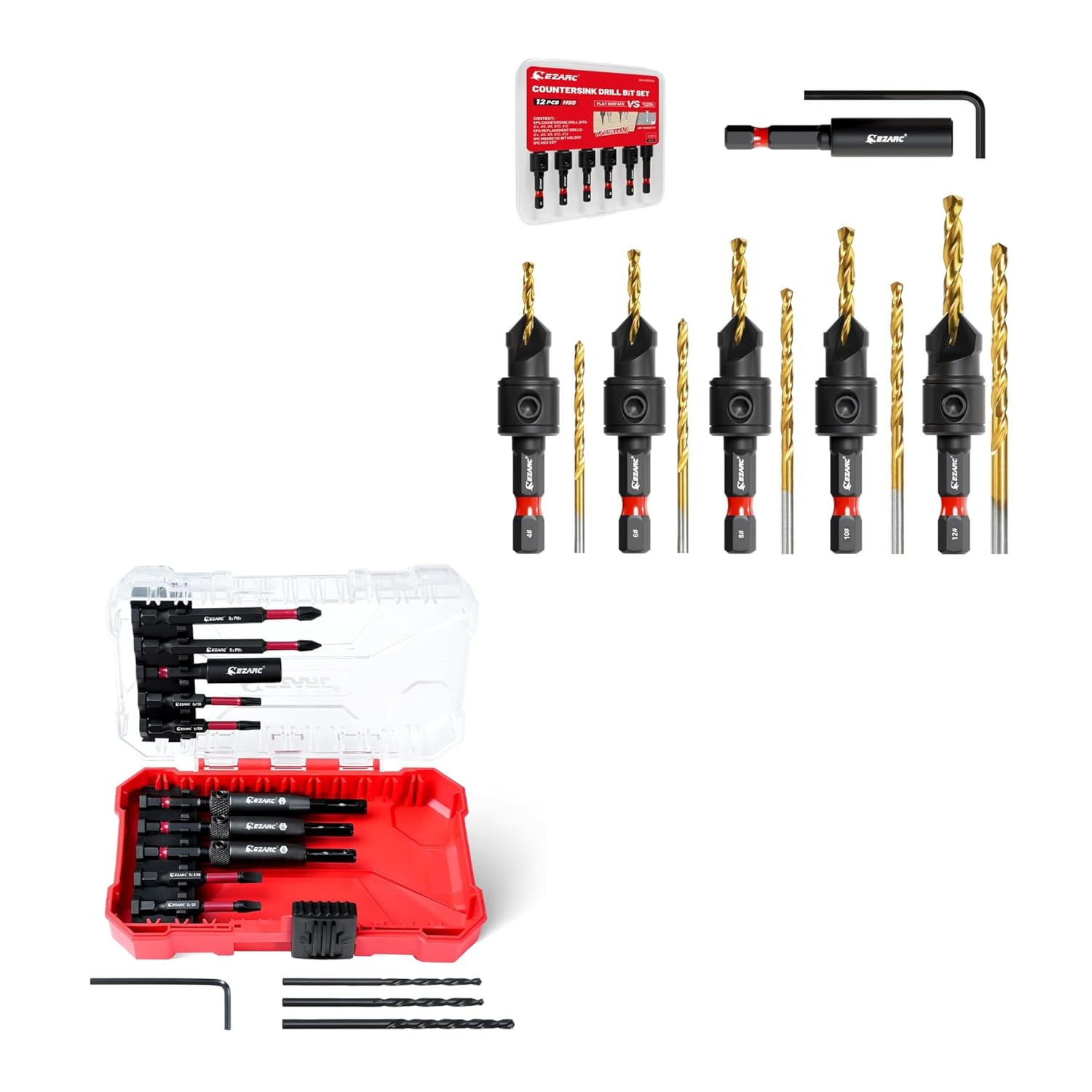 EZARC 12PCS Countersink Drill Bit Set 14PCS Self Centering Drill Bit Set