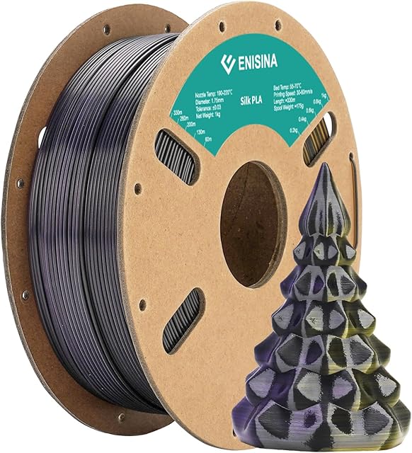 PLA Filament 1,75 mm Silk, ENISINA Filament PLA Shiny Silky Shine do drukarek 3D, Precisão Dimensional +/- 0,03 mm, 1kg (złoty, fioletowy i czarny)