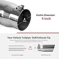 Vista 3 de Richeer Punta de escape de 4 a 5 pulgadas, entrada de 4 pulgadas, salida de 5 pulgadas, longitud total de 12 pulgadas, punta de escape de acero