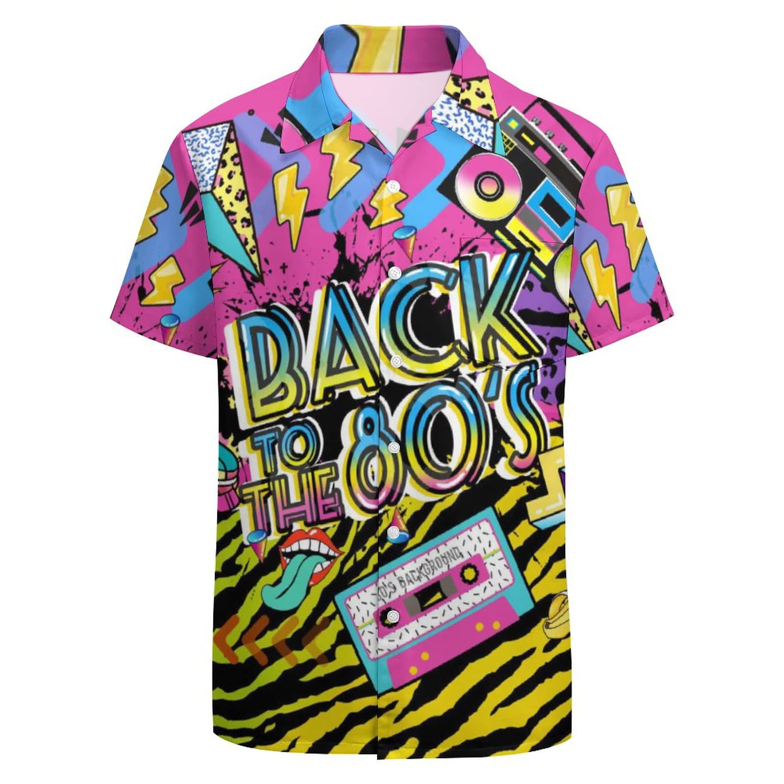 Larsd Men's Back To The 80S 80S 90S Button Up Hawaiian Beach Shirt For - Vintage Retro Neon Disco Party Shirt, Xxxxl