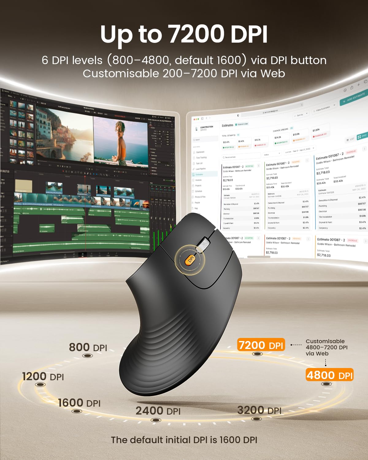 ProtoArc EM11 Pro Mouse Ergonomico con Rotella Scorrimento Laterale, Nero
