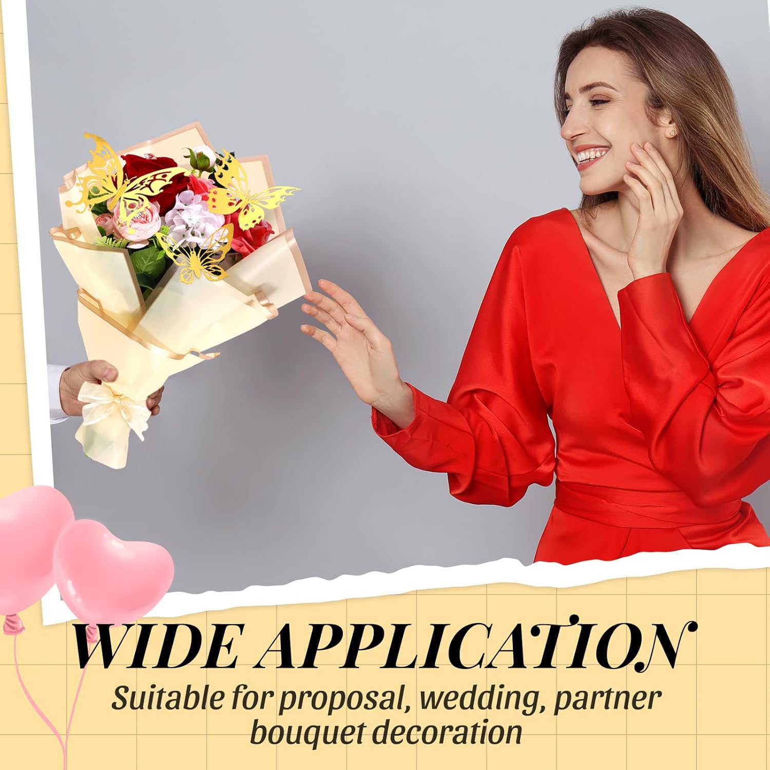 Yeaqee 70 Sheets Mother's Day Wrapping Flower Paper Bulk Waterproof Gold Edge Wrapping Bouquet Paper with Bouquet Pin Ribbons Butterfly Decoration for Bouquets Birthday Packaging(Pastel Color)