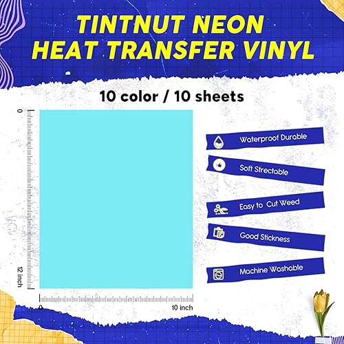Miniatura 5 de Tintnut Neon HTV 10 hojas de 12 x 10 pulgadas + vinilo de transferencia de calor Tintnut Splash 16 hojas de 10 x 12 pulgadas