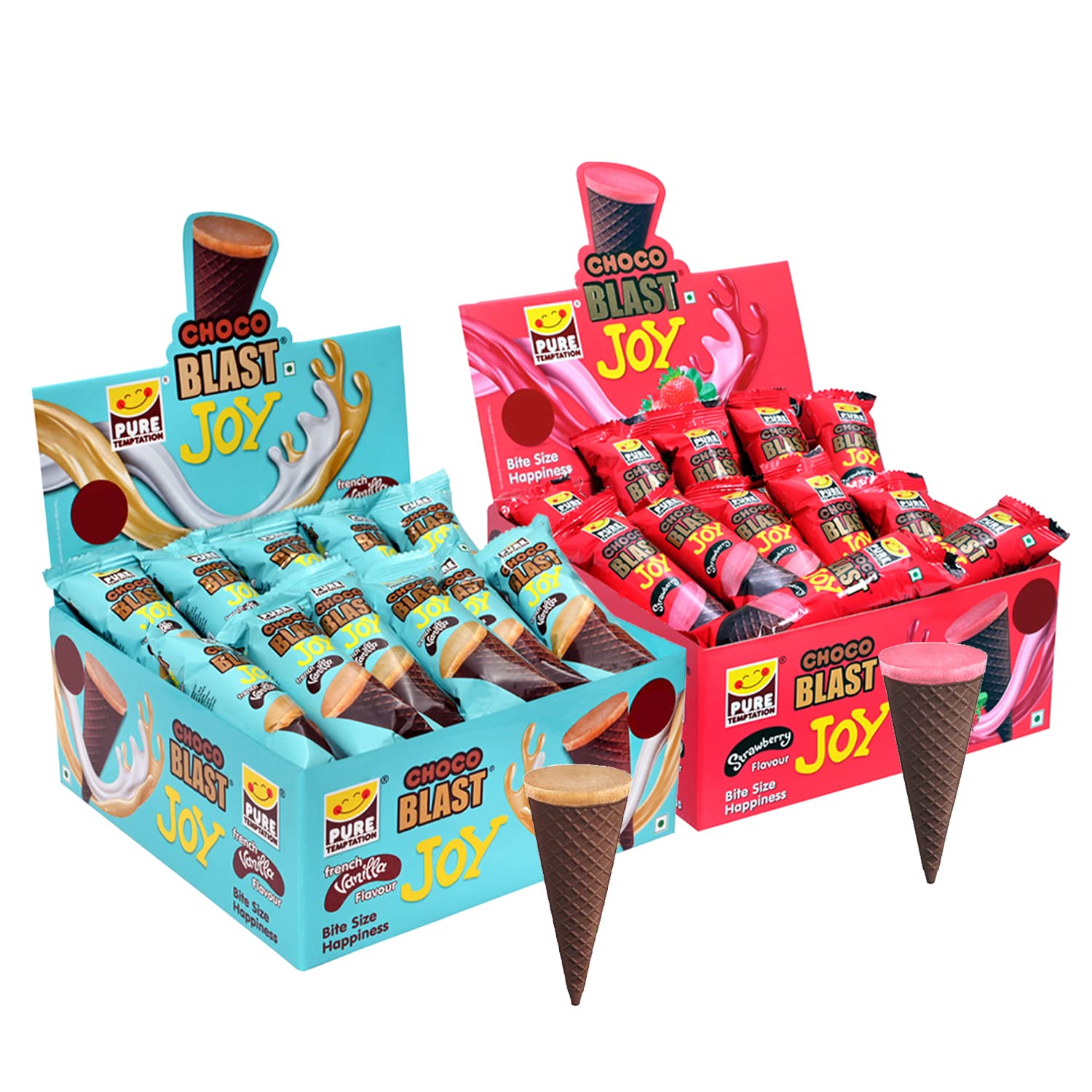 Pure Temptation Chocoblast Joy Strawberry & Vanilla Flavour Waffle Cones [72 Pcs] Snacks for Kids & Adults - Non-Meltable Chocolate Gift Pack - Individually Wrapped Chocolate Cone Bites & Waffle Cone (B08ZJLZZCY) Amazon Price History, Amazon Price Tracker