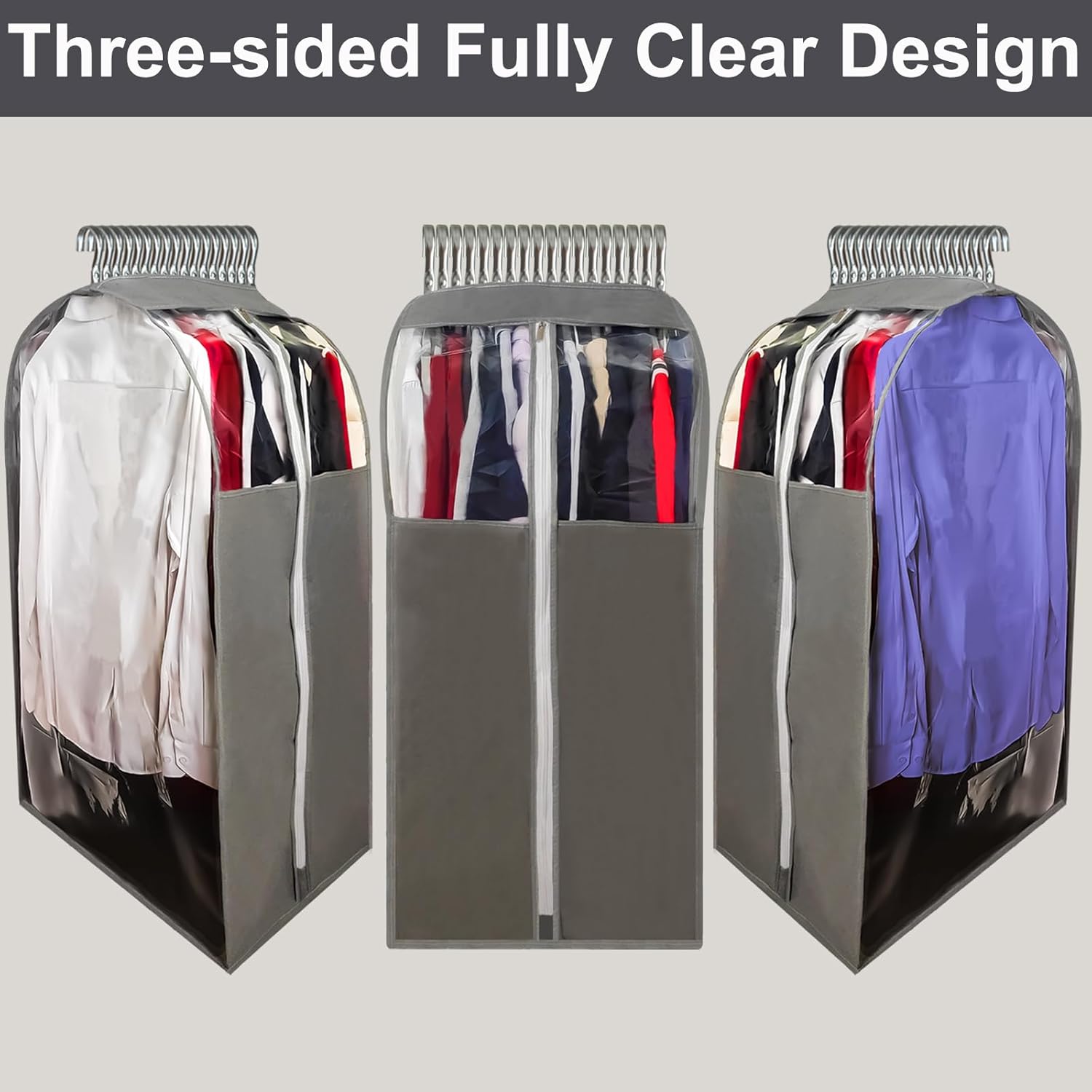 15" Gusseted Suit Bags for Closet Storage, 40" Clear Garment Bags for Hanging Clothes, Completely Sealed Suits Covers and Dust-proof Protector with Full Heavy-duty Side Zipper for Travel, 4-Pack - Image 2