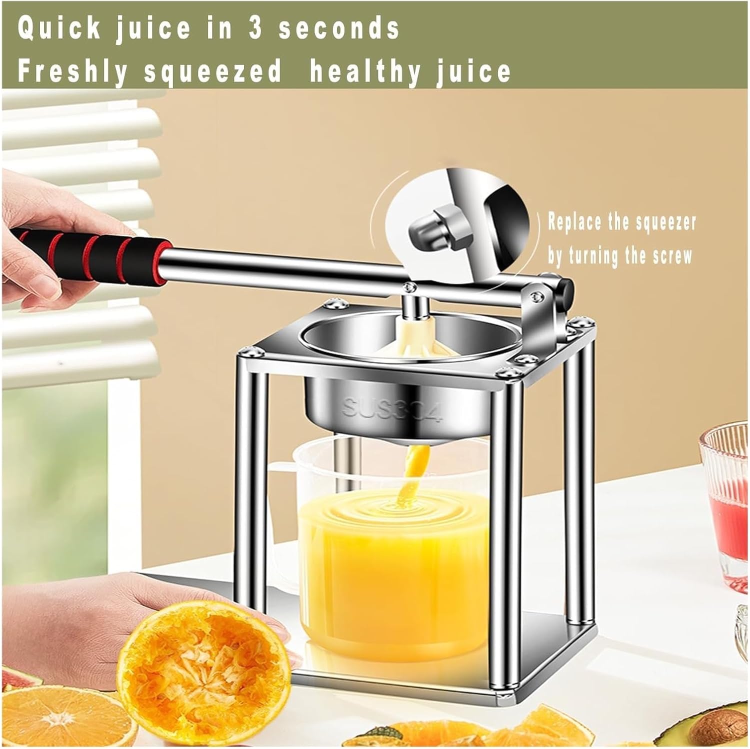 Professional Citrus Juicer, Stainless Steel Kitchen Orange Juicer Commercial Lemon Juicer Suitable for Oranges Lemons