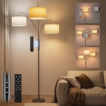 36W Corner Floor Lamp Dimmable - 3 Lights Arc Floor Lamps Standing Lamp with Remote & Touch Control, Tall Lamp for Living Room Corner, Bedroom, Office