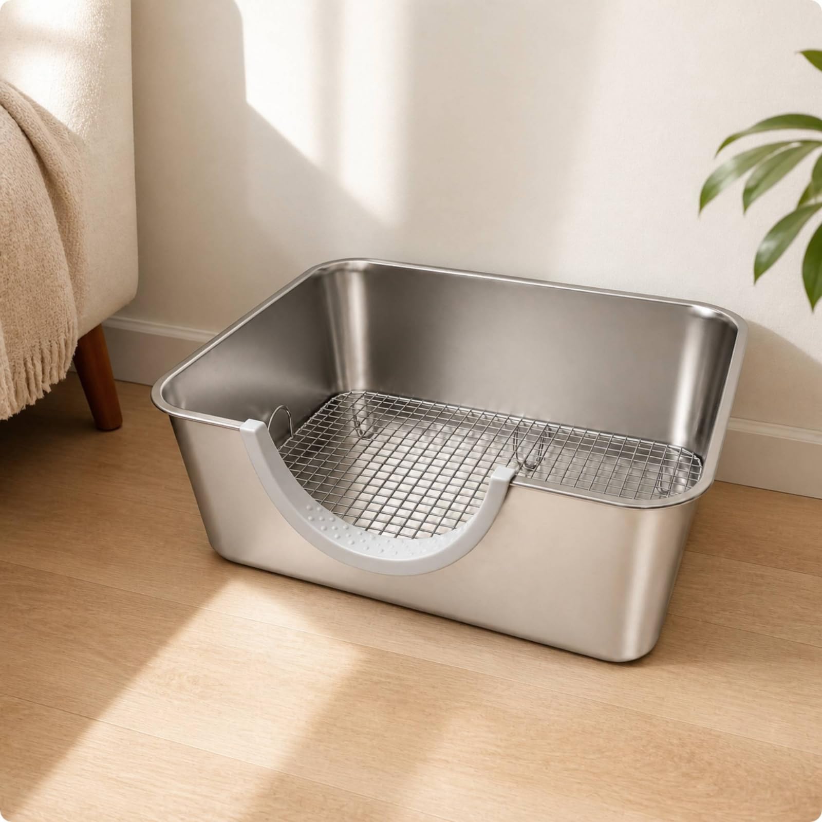 Lettiera in Acciaio Inox con Griglia Facile da Pulire Spaziosa per Proprietari di Conigli, Habitat Indoor, In Un Coniglio