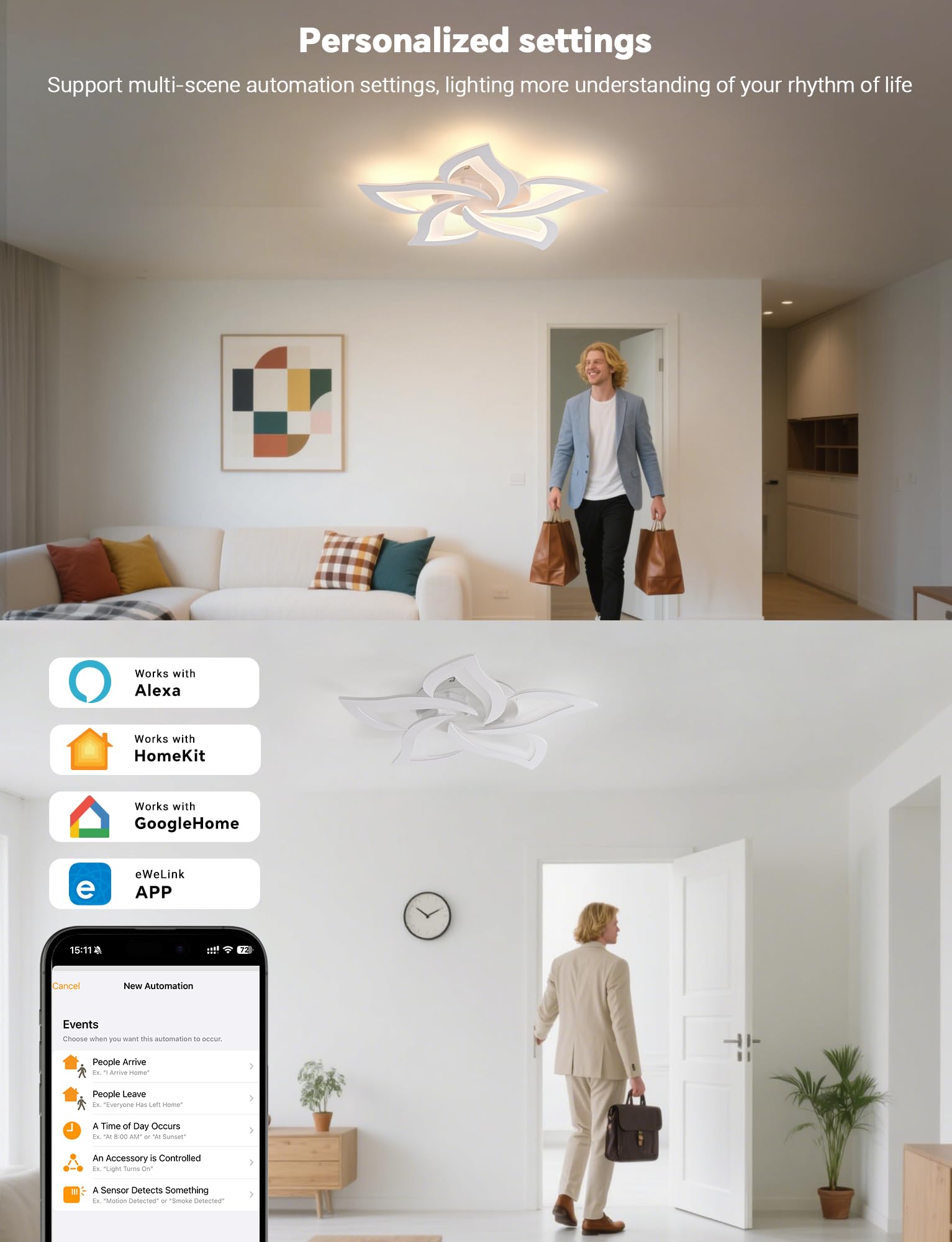 BAYHT Plafón LED, Plafón de 45 W compatible con HomeKit, Alexa, Google e IFTTT, Plafón Inteligente Moderno para Salón Dormitorio Comedor