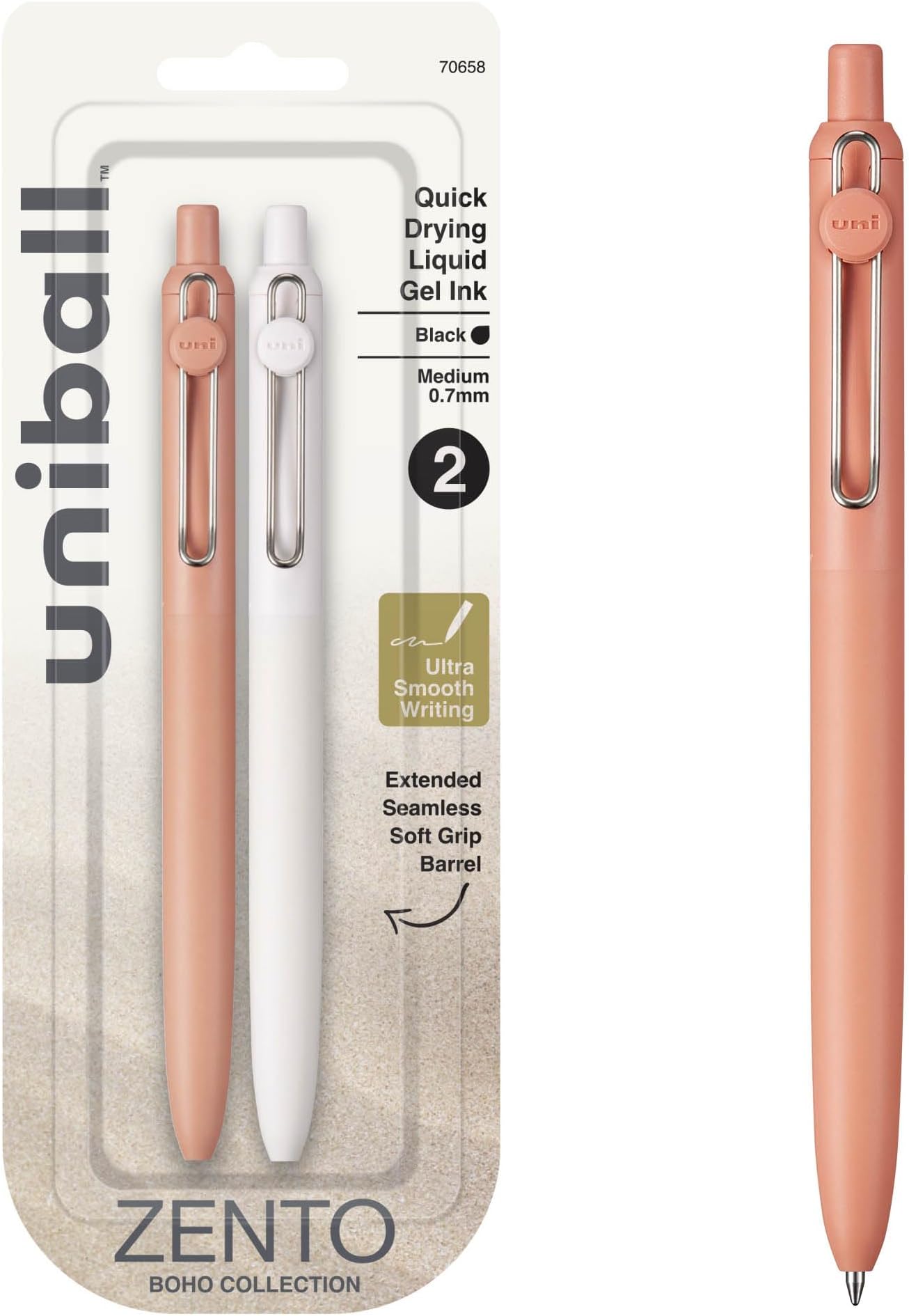 Zento Gel Ink Rollerball Pens, 2 Black Medium Point Smooth Writing Pens, Colored Japanese Pens, Boho Colors